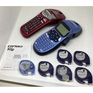 Dymo Letra Tag Portable Handheld Lot 2 Label Printers 6 Tape Reels Carrying Case